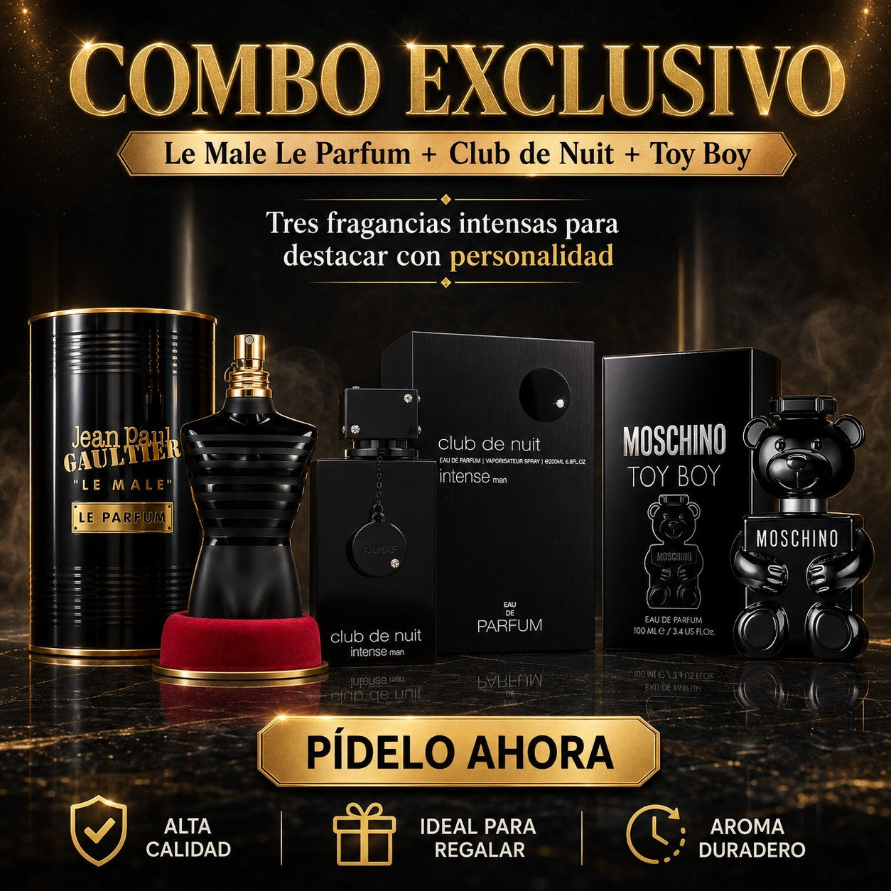 COMBO: JPG LE MALE LE PARFUM + CLUB DE NUIT + MOSCHINO TOY BOY