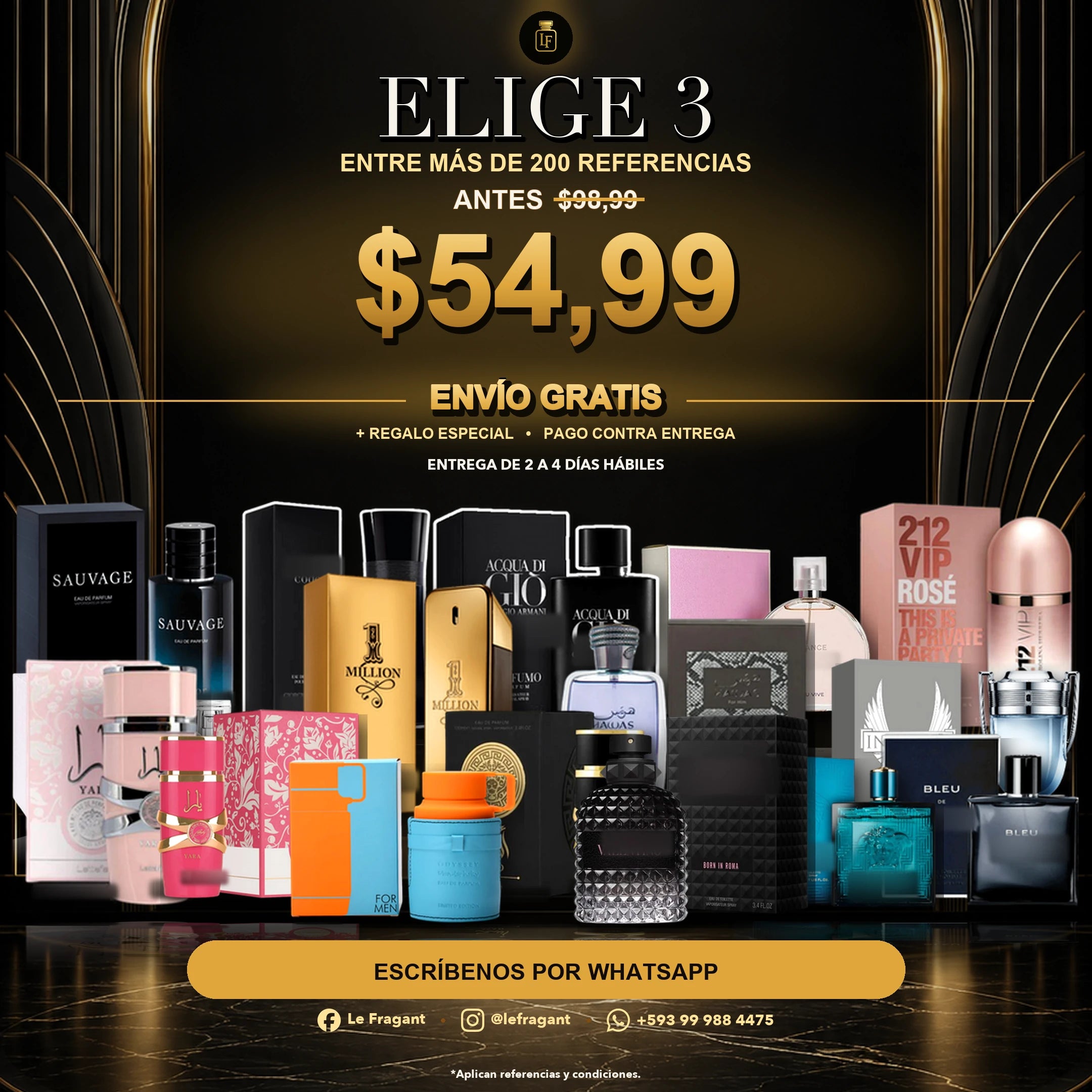 Promoción Le Fragant Ecuador: elige 3 perfumes por USD 54,99 con envío gratis y pago contraentrega
